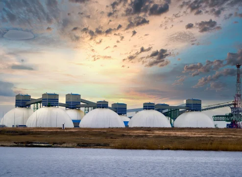 Natural gas tank in the morning